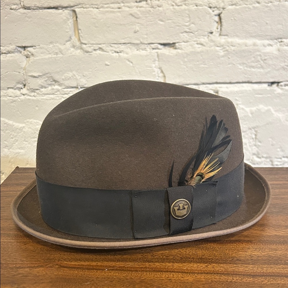 Elegant Brown Fedora with Feather Detail